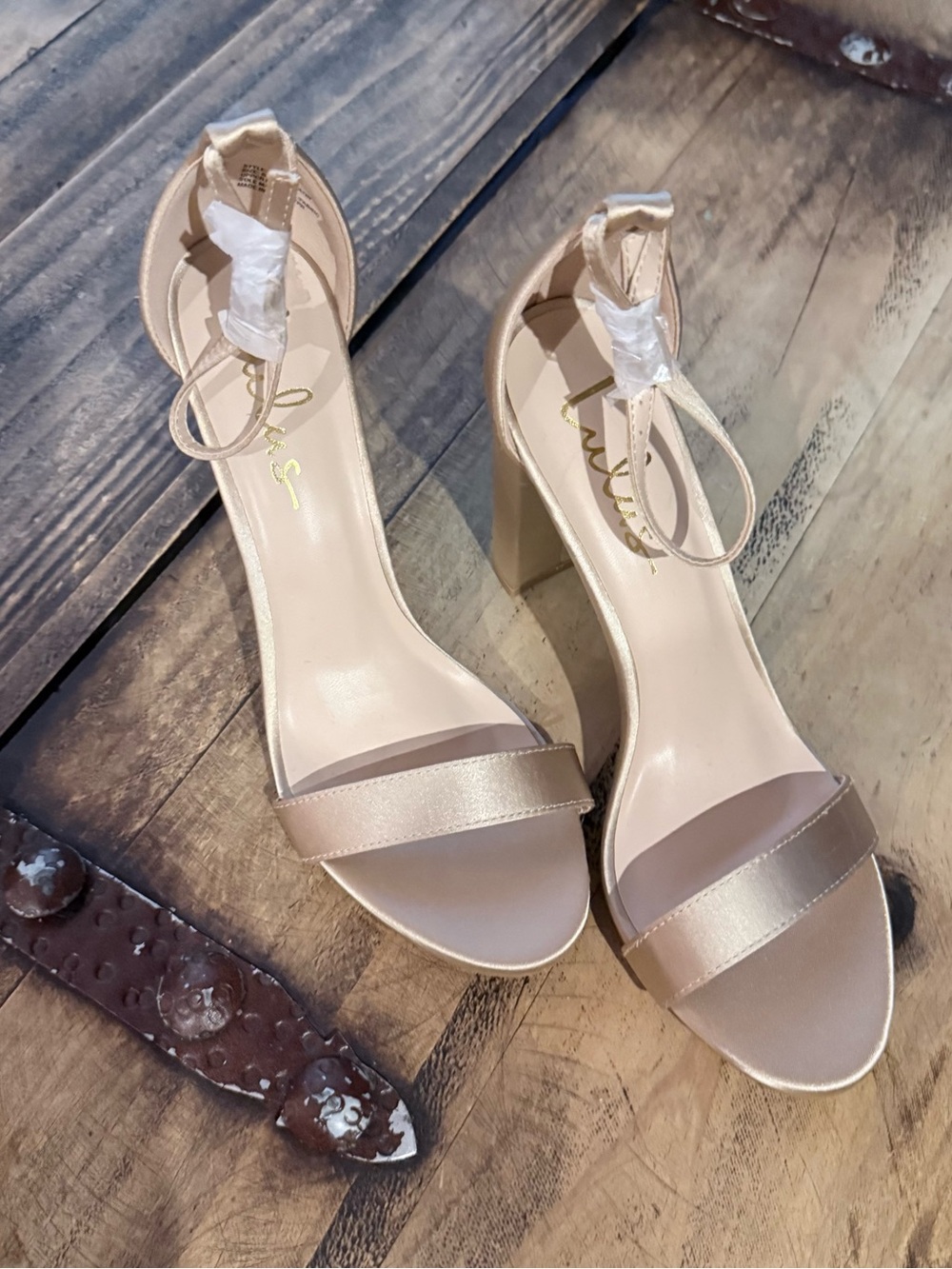 Lulu's Blush Nude Block Heel Sandals with Ankle Tie